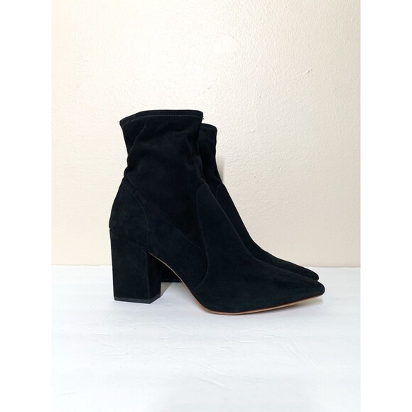 Loeffler Randall Isla Stretch Suede Booties 11 Black Block Heel Pointed Toe - Picture 1 of 7